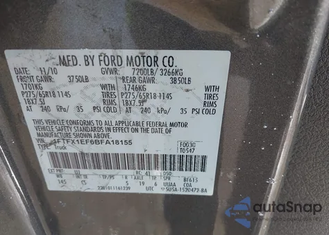 2011 Ford F-150 Stx z USA, uszkodzony, nr VIN 1FTFX1EF6BFA18155